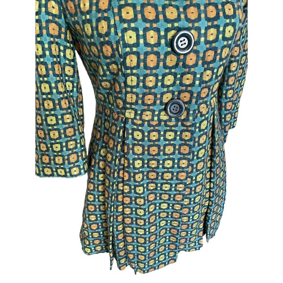 NWT Tulle Womens Geometric Print Dress Coat Pleated 3/4 Sleeve Size S Green - Picture 6 of 12